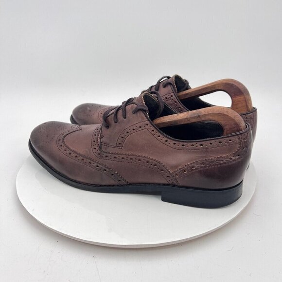 John Varvatos Men Size 9M Brown Tobacco Leather Lace Up Wingtip Derby Dress Shoe - Picture 7 of 15